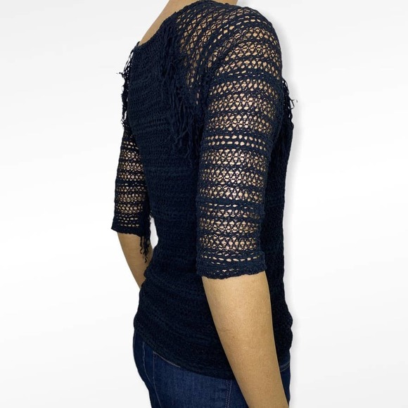 Nightcap by Carisa Rene Carmen Crochet and Fringed Shirt in Black Medium - Picture 8 of 11